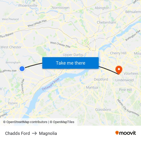 Chadds Ford to Magnolia map