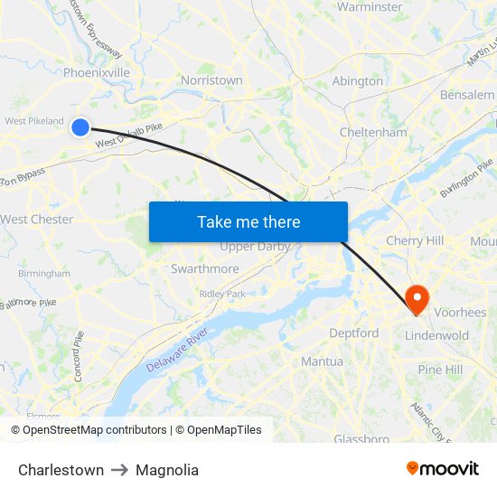 Charlestown to Magnolia map