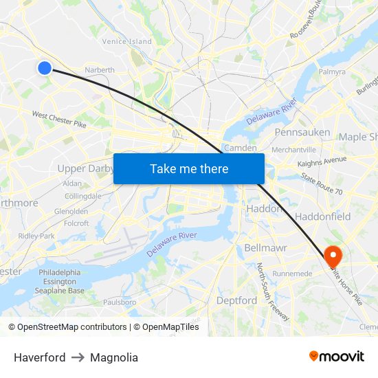 Haverford to Magnolia map