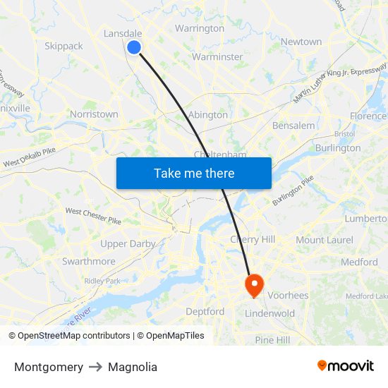 Montgomery to Magnolia map