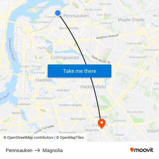Pennsauken to Magnolia map