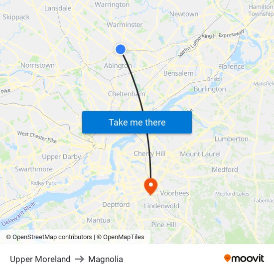 Upper Moreland to Magnolia map