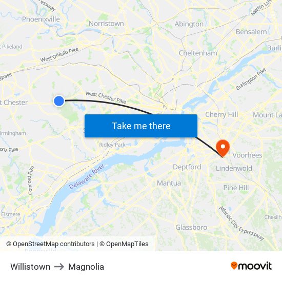 Willistown to Magnolia map