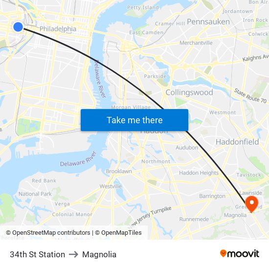 34th St Station to Magnolia map