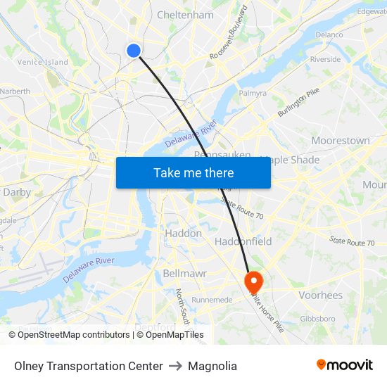 Olney Transportation Center to Magnolia map