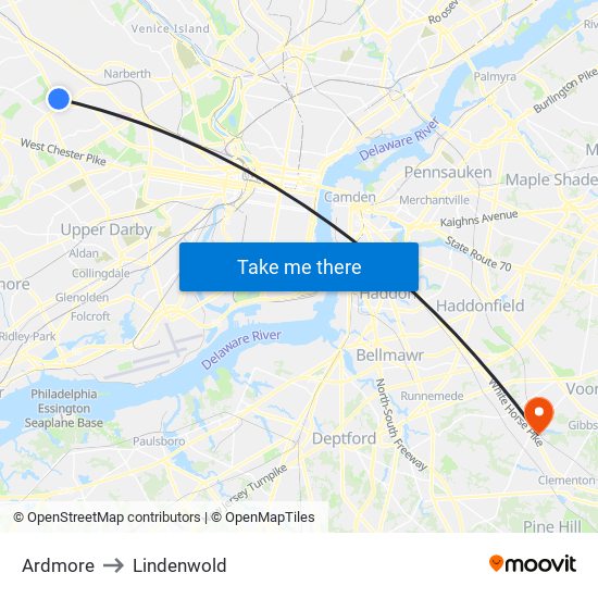 Ardmore to Lindenwold map