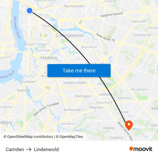 Camden to Lindenwold map