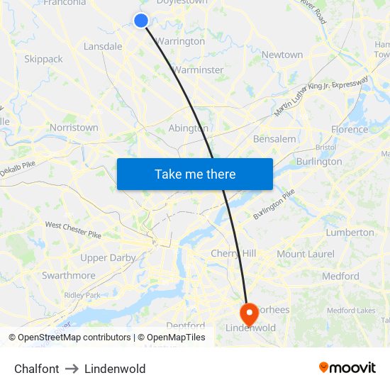 Chalfont to Lindenwold map
