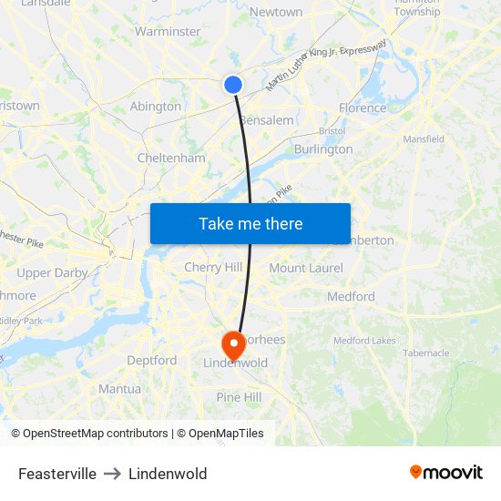 Feasterville to Lindenwold map
