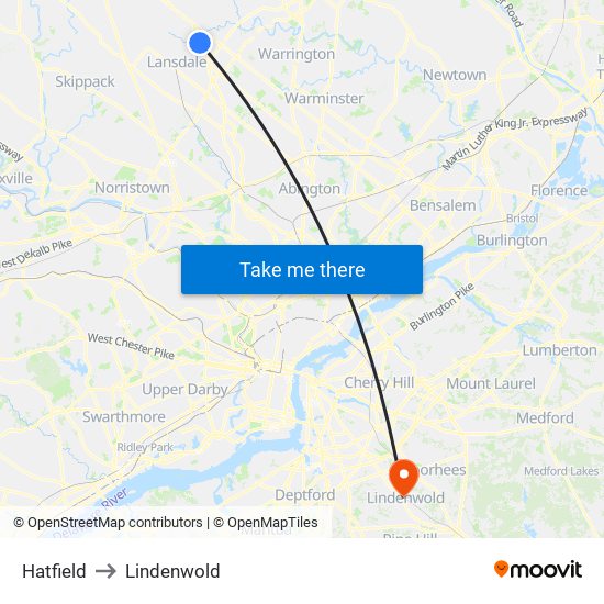 Hatfield to Lindenwold map