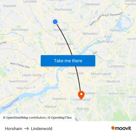 Horsham to Lindenwold map