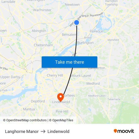 Langhorne Manor to Lindenwold map