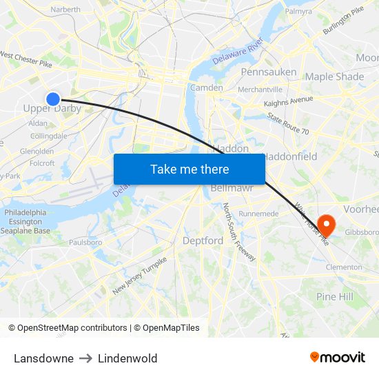 Lansdowne to Lindenwold map