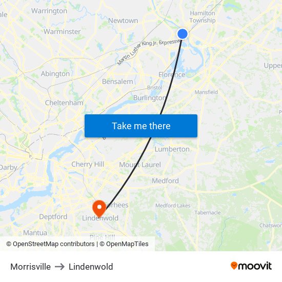 Morrisville to Lindenwold map