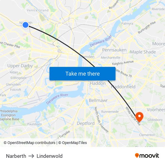 Narberth to Lindenwold map