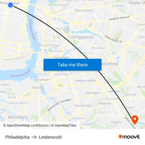 Philadelphia to Lindenwold map