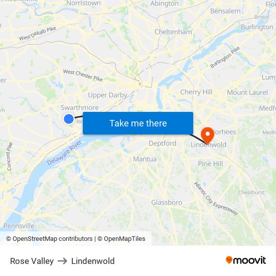 Rose Valley to Lindenwold map