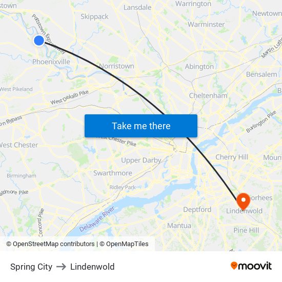 Spring City to Lindenwold map