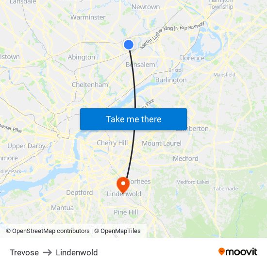 Trevose to Lindenwold map