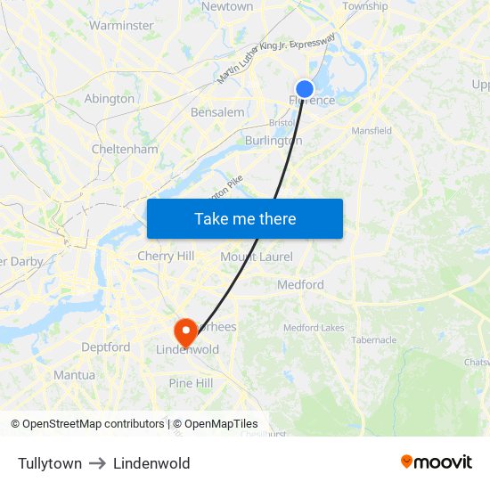 Tullytown to Lindenwold map