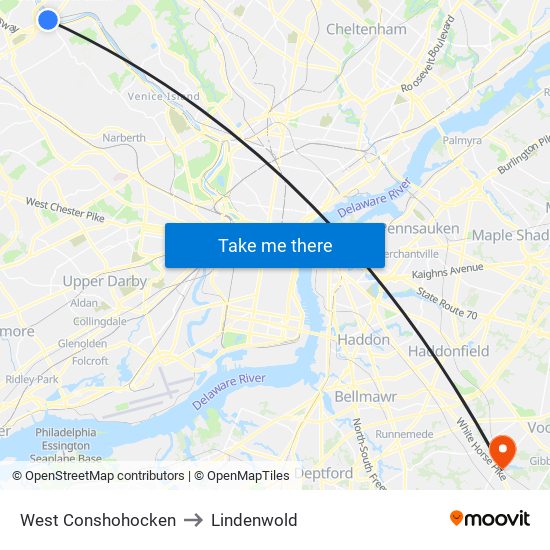West Conshohocken to Lindenwold map