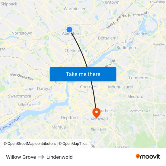 Willow Grove to Lindenwold map