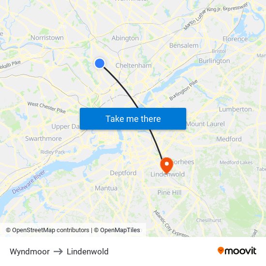 Wyndmoor to Lindenwold map