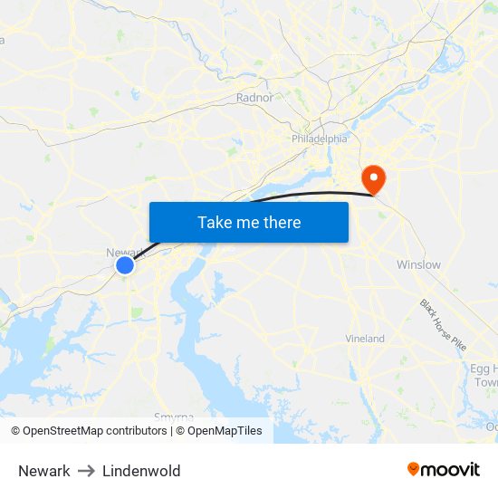Newark to Lindenwold map