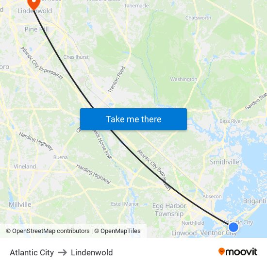 Atlantic City to Lindenwold map