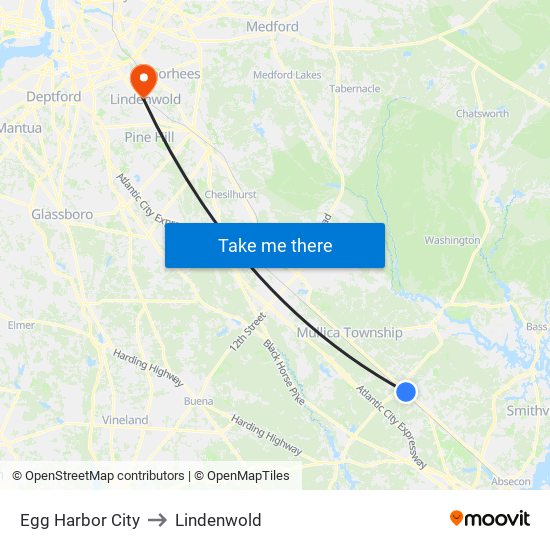 Egg Harbor City to Lindenwold map