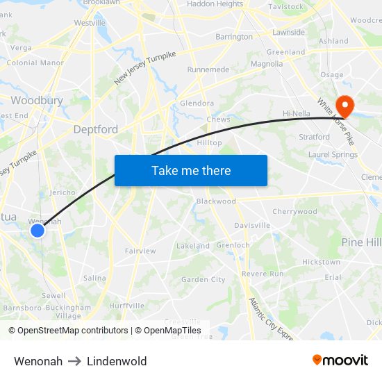 Wenonah to Lindenwold map