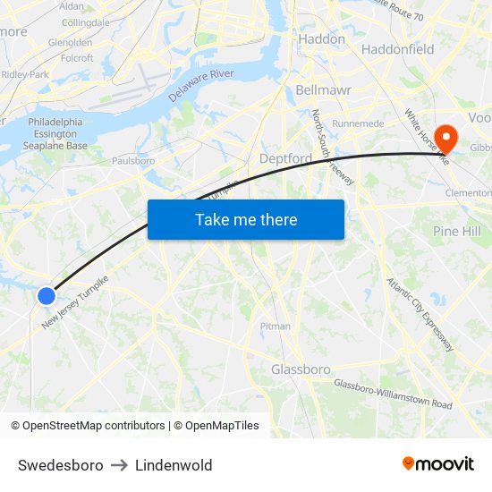 Swedesboro to Lindenwold map