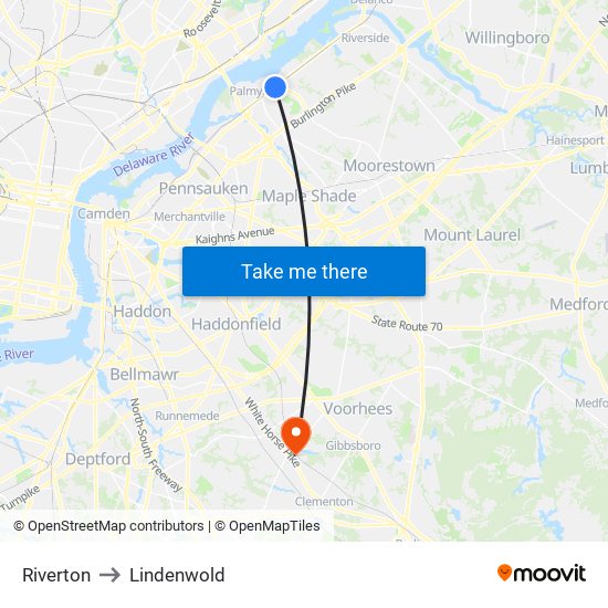 Riverton to Lindenwold map