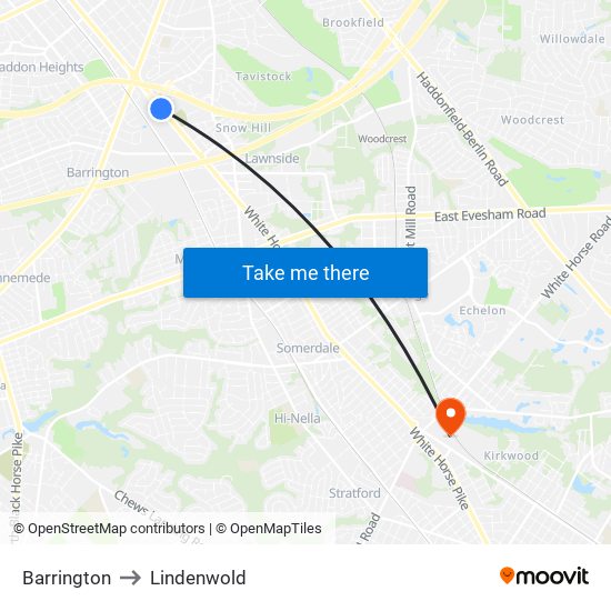Barrington to Lindenwold map