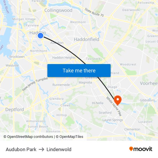 Audubon Park to Lindenwold map