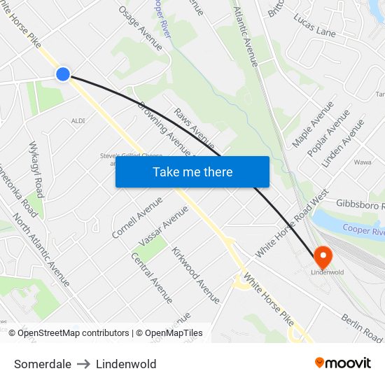 Somerdale to Lindenwold map