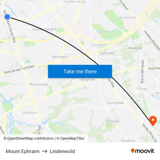 Mount Ephraim to Lindenwold map