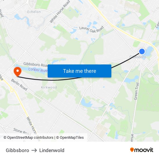 Gibbsboro to Lindenwold map