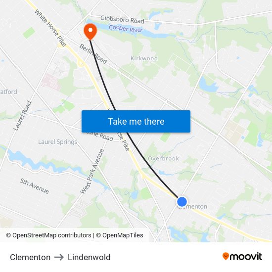 Clementon to Lindenwold map