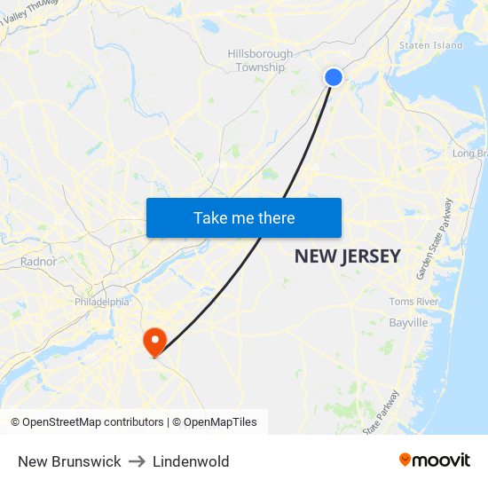 New Brunswick to Lindenwold map