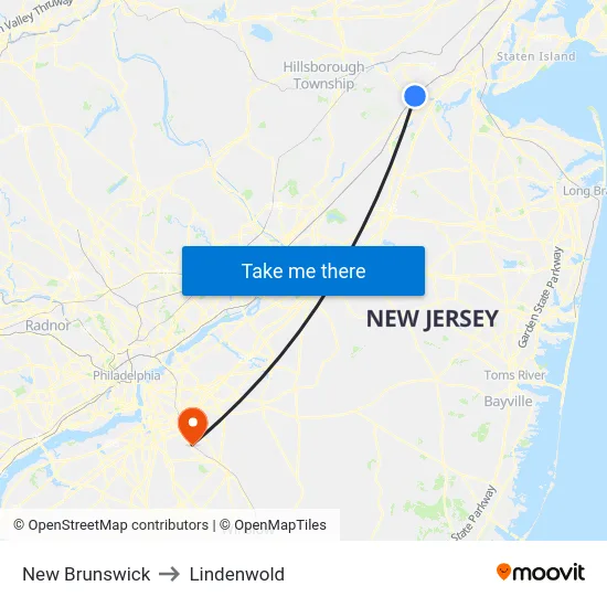 New Brunswick to Lindenwold map