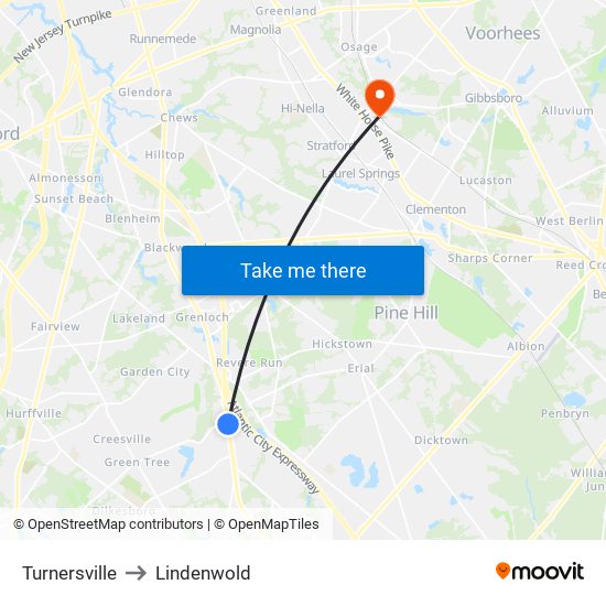 Turnersville to Lindenwold map
