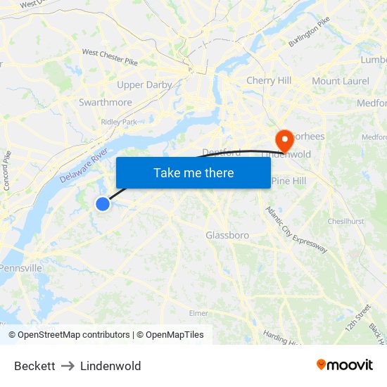 Beckett to Lindenwold map