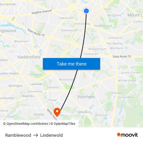 Ramblewood to Lindenwold map