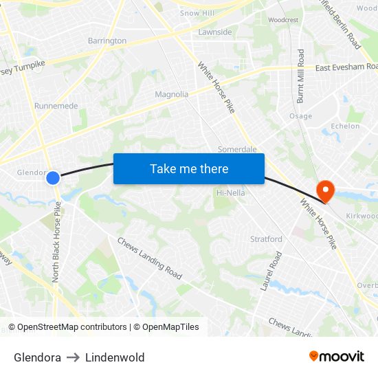 Glendora to Lindenwold map