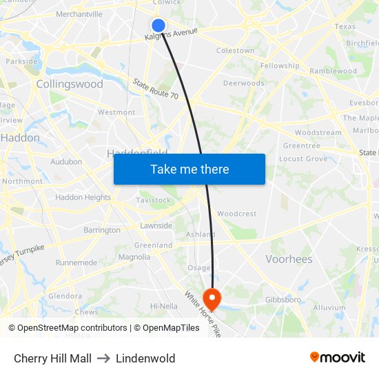 Cherry Hill Mall to Lindenwold map