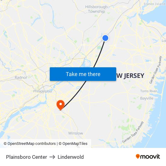 Plainsboro Center to Lindenwold map