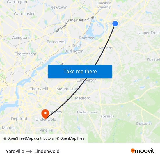 Yardville to Lindenwold map
