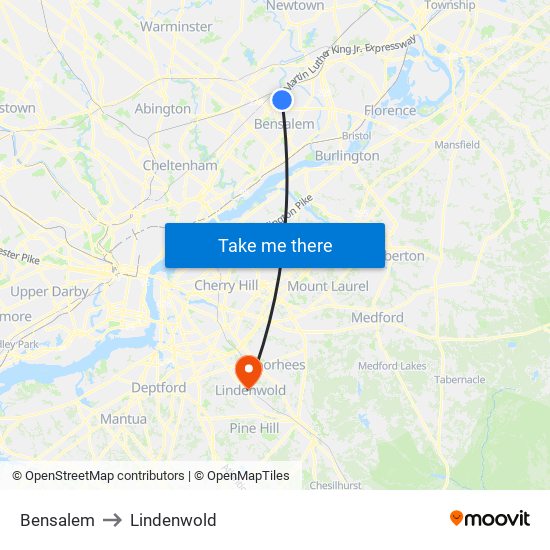Bensalem to Lindenwold map