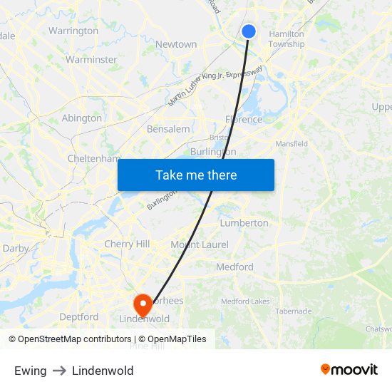 Ewing to Lindenwold map